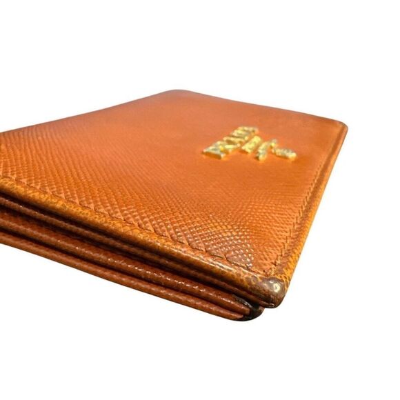 Prada Orange Saffiano Leather Card Holder Case Fold Over Style Mini Card Wallet - Picture 6 of 8